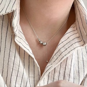 Collar de cuentas redondas de plata de ley S925 para mujer, cadena de 405 cm, uso diario, diseño indie de lujo - Product Image 1