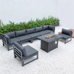 Aluminium Garden Sofas Hotel Furniture Sofa Aluminum Modern Metal Garden Outdoor Furniture Sofa Set With Fire Pit Table