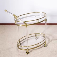 Chariot de service moderne européen antique à 2 niveaux en acier inoxydable et verre acrylique à 4 roues multifonctionnel pour hôtel, cuisine et salle à manger