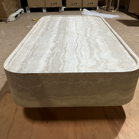 Table basse rectangulaire moderne en fibre de verre à texture travertin, table centrale en faux marbre pour salon