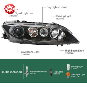 Faros Delanteros Halógenos Negros Transparentes Compatibles con <span class=keywords><strong>Mazda</strong></span> <span class=keywords><strong>6</strong></span> 2006 <span class=keywords><strong>2007</strong></span> 2008 Lado Izquierdo+Derecho GP7A510L0B GP7A510K0B MA2502134 MA2503134 - Product Image 2