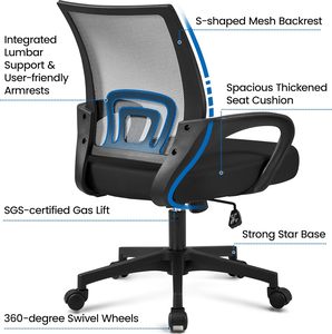 人間工学に基づいた会議室オフィスコンピュータチェアブルースイベルローリングかわいいタスクチェア作業研究基本的な快適なデスクトップメッシュチェア - Product Image 5