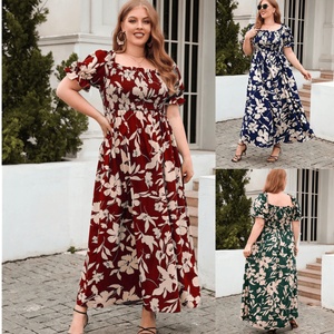Robe décontractée ample bohème à fleurs pour femmes, robe grande taille, robe de plage, robe longue à manches courtes, robe d'été pour femmes rondes - Product Image 2