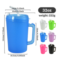 Gobelet à boire en plastique avec poignée, couvercle et paille, 22 oz, 34 oz, double paroi, grande capacité, mug de voyage en PP pour le camping en plein air, les fêtes