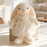 Peluche Lapin Super Doux en Forme de E avec Robe Florale Amovible et Ensemble de Chaussures, Rembourrage en Coton PP, Lavable, Fourrure Crème, Jouet pour Enfants