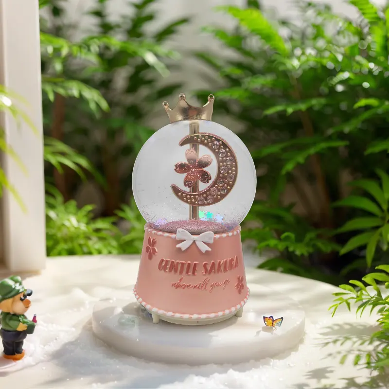 Custom Water Snow Globe Resin and Glass Snowball Artificial Music Theme Home Decoration Model