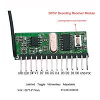 433/315Mhz récepteur sans fil Code d'apprentissage 1527 code fixe 2260 Module de décodage 8 CH bouton d'apprentissage de sortie