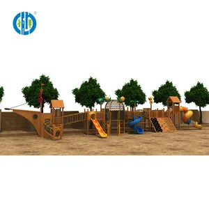 Commercial wooden outdoor playground equipment slide system for amusement park