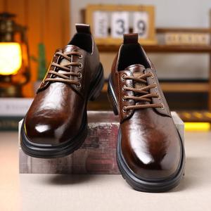 Chaussures décontractées pour hommes en cuir à lacets, bout rond, semelle extérieure en caoutchouc antidérapante, semelle intermédiaire en EVA, couleur unie, style professionnel - Product Image 4