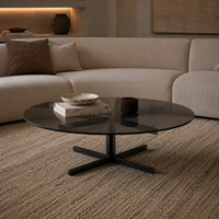 Table basse moderne en verre trempé noir rond et grand format avec base en acier inoxydable, table centrale moderne pour salon