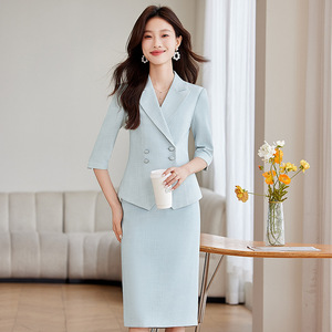 Pink Women's Suit Set Three Quarter Sleeve Midi Skirt Formal Workwear Anti-Wrinkle Polyester Blend - Product Image 4