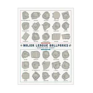 Major League-Honkbalvelden Kras-Off Posterprint Volgen Uw Bezoeken Aan Honkbaldecoraties In Stadions