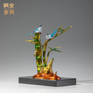 <b>Copper</b> And Gold Years Bamboo <b>Copper</b> Ornament With Birds <b>Table</b> Decor For Living Room Office Housewarming Gift - Product Image 3