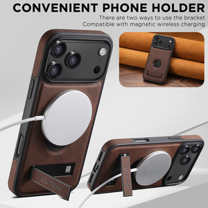 SUTENI <span class=keywords><strong>iPhone</strong></span> 18 Pro Max Telefoonhoesje Stand Magnetisch Draadloos Opladen Mat Zacht Luxe Kunstleer 17 16 Plus 15 14 13 <span class=keywords><strong>12</strong></span> - Product Image 5
