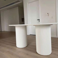 Table à Manger Ovale Moderne en Marbre, Ensemble Salle à Manger Crème, Combinaison Créative Table et Chaises Style Nordique