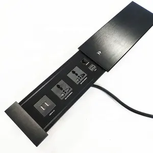 带盖滑动桌面插座隐藏式会议桌多媒体办公家具电源索环数据插座，带HDM RJ45