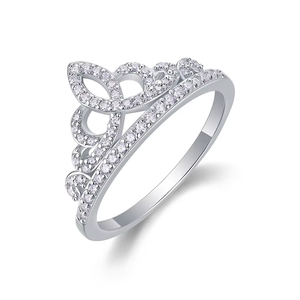 SGARIT Bague en or blanc 18 carats avec design couronne, sertie de diamants naturels, forme diadème, bijoux fins pour femmes - Product Image 2