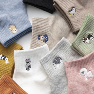 Juncap da donna per studenti adulti calzini alla caviglia primavera estate autunno ricamo animali calzini da donna - Product Image 1