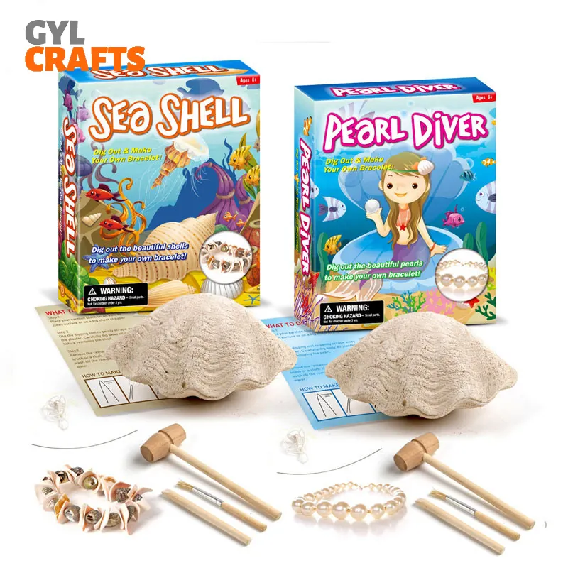 Pulsera de perlas y conchas para niños, juguetes educacionales hechos a mano para excavar