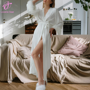 Loveda Ingrosso Camicia <span class=keywords><strong>da</strong></span> <span class=keywords><strong>Notte</strong></span> Estiva <span class=keywords><strong>da</strong></span> Donna Sexy Traspirante Comoda in Raso con Piume a Maniche Lunghe - Product Image 1