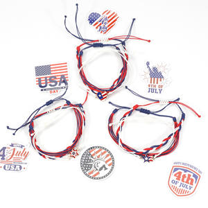 Wrap <b>Bracelets</b> Hemp <b>Rope</b> Red White Blue Star 4th Of July Party Unisex Casual Sporty Style - Product Image 1