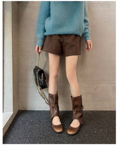 Niche Design Sense Pantalones y <span class=keywords><strong>botas</strong></span> de tubo de cuero de vaca para mujer Color sólido Estilo coreano <span class=keywords><strong>con</strong></span> cierre deslizante - Product Image 3