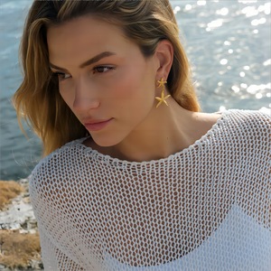 Pendientes de Estrella de Mar en Acero Inoxidable 18K, Serie Océano, Pendientes de Alta Gama a la Moda, Venta al Por Mayor - Product Image 1