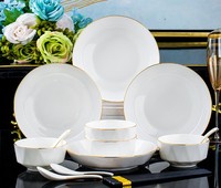 Nordic Elegant Gold and White Porcelain Tableware Set, Ceramic Hexagonal Tray for Household and Kitchen Dining Tables
