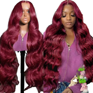Vente en gros 99J rouge naturel cheveux humains avant de lacet perruque pré-plumé vague de corps couleur cuticule aligné brut vietnamien lâche vague profonde - Product Image 1