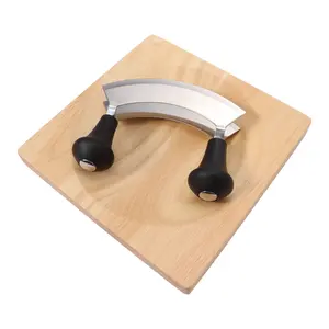 ステンレス鋼チョッパー滑り止めハンドルシャープロッカーピザカッターmezzalunaナイフ木製まな板付き