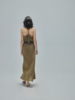 Robe longue vintage d'été en lin, sans manches, à col bénitier, taille naturelle ajustée, dos nu, avec nœud décoratif