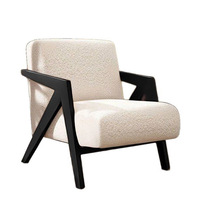 Fauteuil individuel Tenghang en bois massif de style mi-siècle, rembourré en tissu Teddy, pour salon, balcon, chaise d'appoint design et de détente