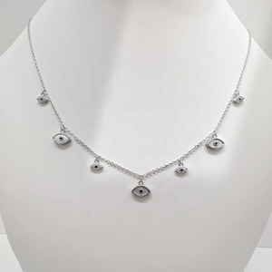 สร้อยคอเงินแท้ 925 ลายตาสีฟ้า สไตล์ตะวันตก แฟชั่นงานปาร์ตี้ ฮิปฮอป สำหรับผู้หญิง  งานเคลือบสี  แบบมาคราเม่ ราคาโรงงาน - Product Image 3