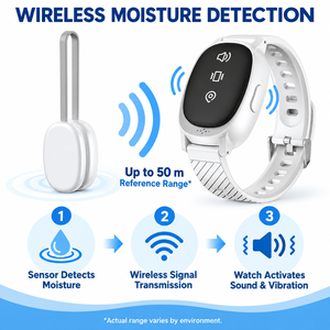 Montre d'alarme sans fil rechargeable pour enurésie avec capteur d'humidité, son, vibration et portée de transmission de 50 m pour enfants - Product Image 4