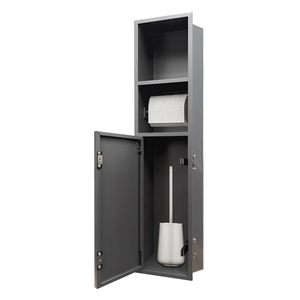 Portarotolo <span class=keywords><strong>da</strong></span> incasso personalizzato in acciaio inossidabile con <span class=keywords><strong>dispenser</strong></span> per carta igienica e <span class=keywords><strong>porta</strong></span> scopino <span class=keywords><strong>da</strong></span> parete con vano portaoggetti - Product Image 1