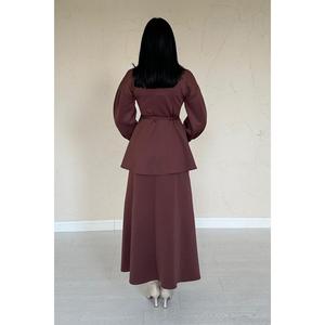 Elegante Conjunto de Traje Marrón para Mujer, Vestido Largo de Gasa con Mangas Largas, 100% Poliéster, Ropa Formal - Product Image 2