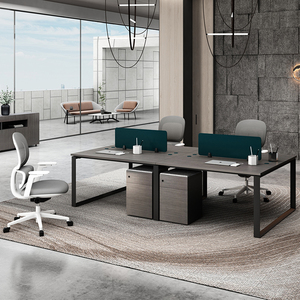 Escritorio de oficina modular moderno, mesa de cubículo de madera convertible con panel de particiones de metal, estilo de madera - Product Image 4