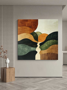 Arte <span class=keywords><strong>de</strong></span> Pared en Lienzo Texturizado Abstracto Retro, Pintura <span class=keywords><strong>al</strong></span> Óleo <span class=keywords><strong>de</strong></span> Montaña y Río, Marco <span class=keywords><strong>de</strong></span> Madera, Tamaño Personalizado, Pintura Decorativa Pintada a Mano - Product Image 2