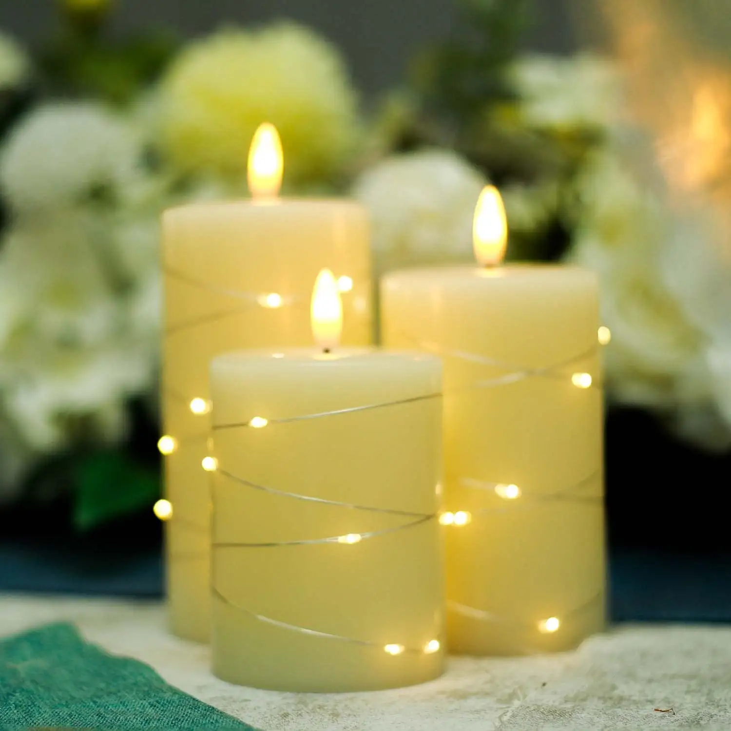 3 PCS Remote Control Decorative String Lights Led Pillar Candles with Timer