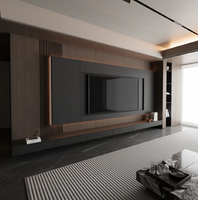 Mueble de TV de Pared Completo Personalizado, Chapa de Madera, Estante Abierto de Doble Cara, Base Baja para TV, para Proyectos de Apartamentos