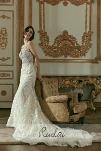 Abiti <span class=keywords><strong>da</strong></span> sposa lunghi a <span class=keywords><strong>sirena</strong></span> con scollo a V in cristallo PWD-H1145 Ruolai - Product Image 6