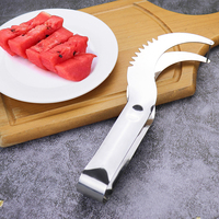 Roestvrijstalen watermeloensnijder met dubbele mesjes, gekarteld fruitmes, serveergereedschap, keukenaccessoire, keukengadgets, groothandel