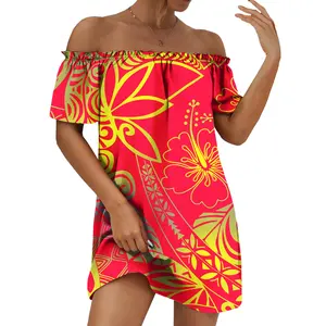 Plus Size Women's Dresses Hibiscus Print Short Sleeve Pencil Dress Hawaii Polynesian Elegant Luxury Princess Dress For Girl