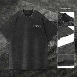 Custom Logo Vintage Acid Washed T Shirt Men Distressed Heavyweight Cotton Blank Oversized Tshirt 100% Cotton for Men's T-Shirt - Product Image 3