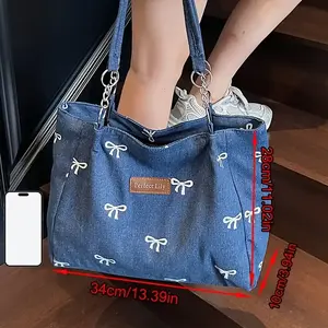 Bolso tote de lona azul lavable de gran capacidad, muy vendido, para mujer - Product Image 5