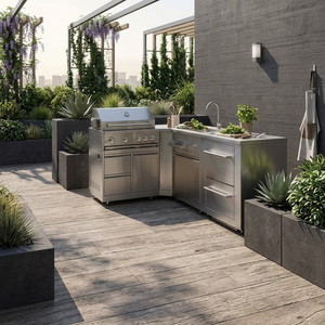 Mueble de Cocina Modular para Exterior Estilo Americano SS304, Fregadero de Cocina para Exterior con Acabado Metálico Impermeable y Armario para Jardín - Product Image 1