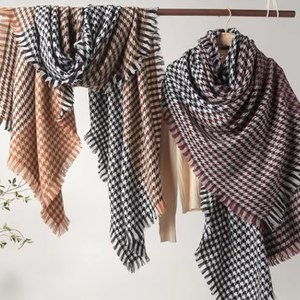 Wholesale Premium Breathable Classic Houndstooth Fringed Long Scarf Cozy Warm Fashion <b>Accessory</b> for Ladies Winter Party - Product Image 1