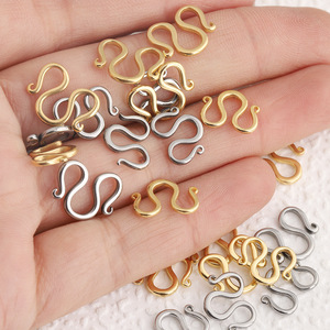 W-Shaped Stainless Steel Jewelry Connector With <b>Hook</b> For Necklace Making Plated Gold Silver Color - Product Image 1