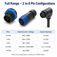 Conector Impermeable Tipo T con Enchufe Macho y Hembra M16, Corriente Nominal de 10A, 8A, 5A, para Iluminación LED Exterior y Robots