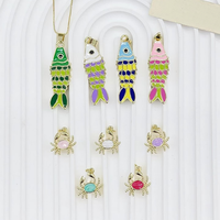 Pendentif CH-HDP2915 tendance en émail coloré avec animaux, breloque mignonne en émail poisson et crabe, accessoires de bijoux en émail